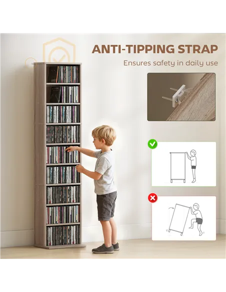 HOMCOM 260 Narrow CD Storage Unit - Natural Wood Finish