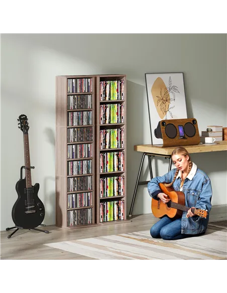 HOMCOM 260 Narrow CD Storage Unit - Natural Wood Finish