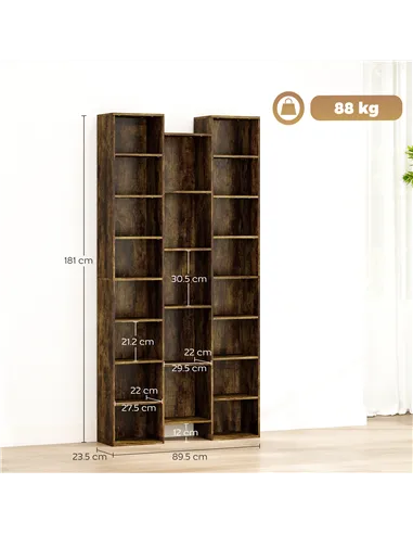HOMCOM 21-Compartment Bookshelf - Brown