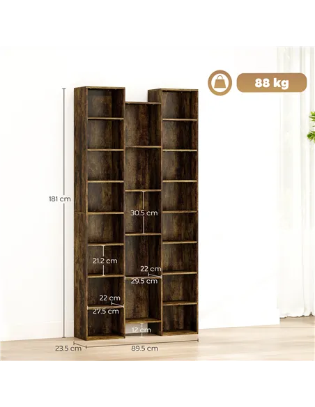 HOMCOM 21-Compartment Bookshelf - Brown