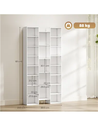 HOMCOM 21-Compartment Bookshelf - White