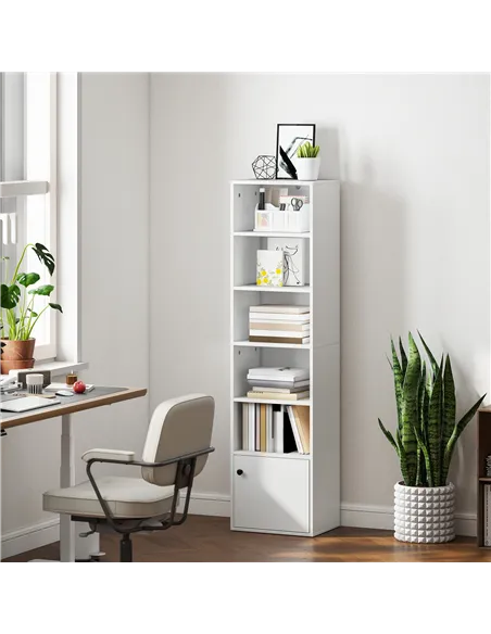 HOMCOM 6-Tier 156 cm Tall Bookcase - White