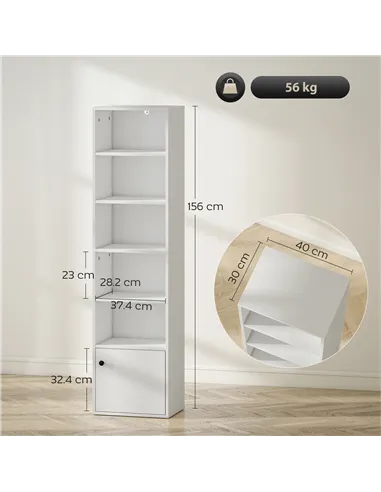 HOMCOM 6-Tier 156 cm Tall Bookcase - White
