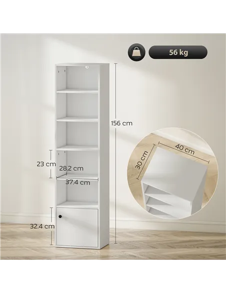 HOMCOM 6-Tier 156 cm Tall Bookcase - White