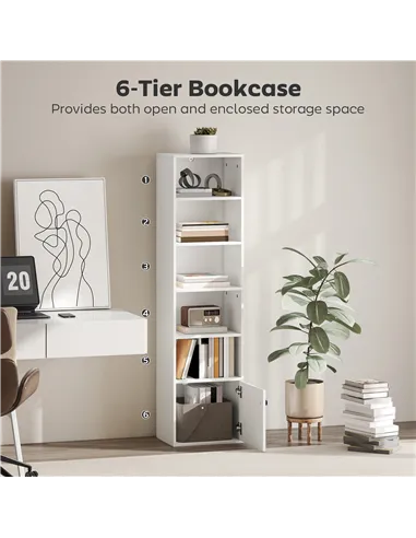 HOMCOM 6-Tier 156 cm Tall Bookcase - White