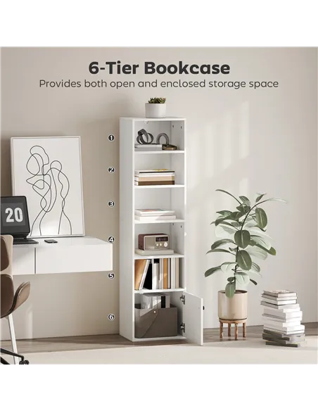 HOMCOM 6-Tier 156 cm Tall Bookcase - White