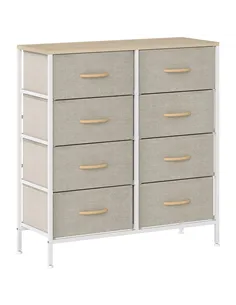 HOMCOM Fabric Chest of Drawers, Industrial Bedroom Dresser with 8 Fabric Drawers, Steel Frame and Wooden Top for Nursery, Living