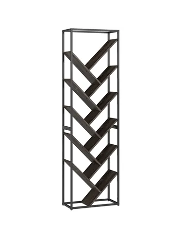 HOMCOM 10 Shelf Industrial-Style Bookshelf - Black/Grey
