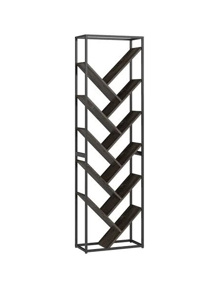 HOMCOM 10 Shelf Industrial-Style Bookshelf - Black/Grey