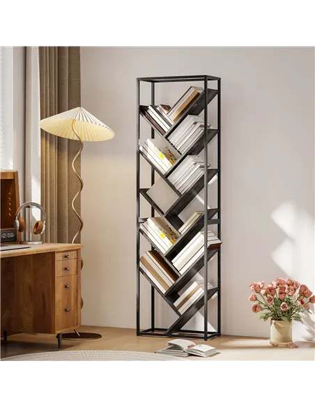 HOMCOM 10 Shelf Industrial-Style Bookshelf - Black/Grey
