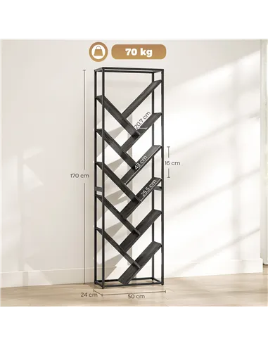 HOMCOM 10 Shelf Industrial-Style Bookshelf - Black/Grey