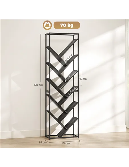 HOMCOM 10 Shelf Industrial-Style Bookshelf - Black/Grey