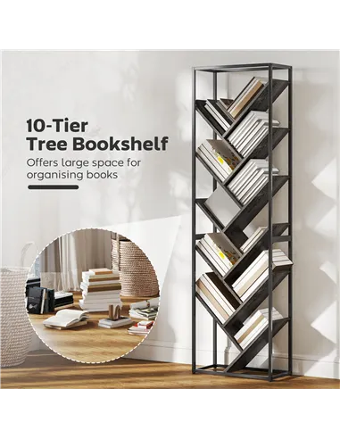 HOMCOM 10 Shelf Industrial-Style Bookshelf - Black/Grey