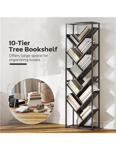 HOMCOM 10 Shelf Industrial-Style Bookshelf - Black/Grey