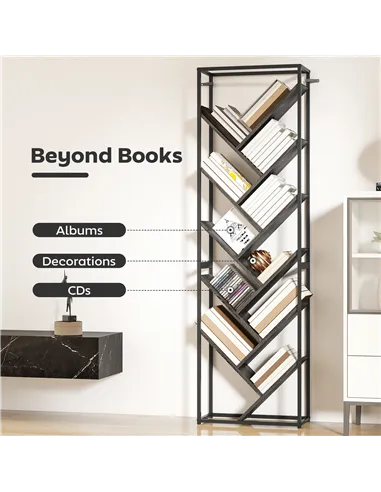 HOMCOM 10 Shelf Industrial-Style Bookshelf - Black/Grey