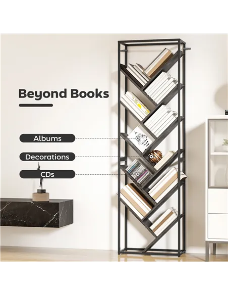 HOMCOM 10 Shelf Industrial-Style Bookshelf - Black/Grey