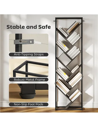 HOMCOM 10 Shelf Industrial-Style Bookshelf - Black/Grey