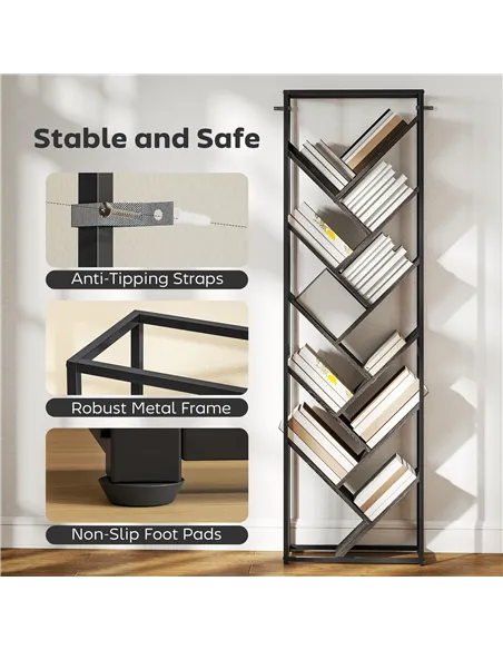 HOMCOM 10 Shelf Industrial-Style Bookshelf - Black/Grey