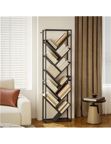 HOMCOM 10 Shelf Industrial-Style Bookshelf - Black/Grey