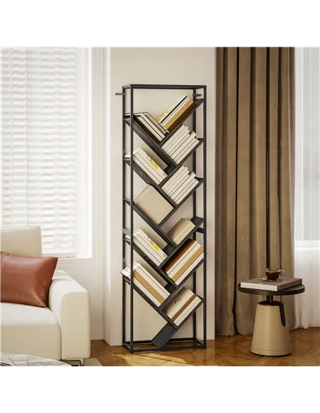 HOMCOM 10 Shelf Industrial-Style Bookshelf - Black/Grey