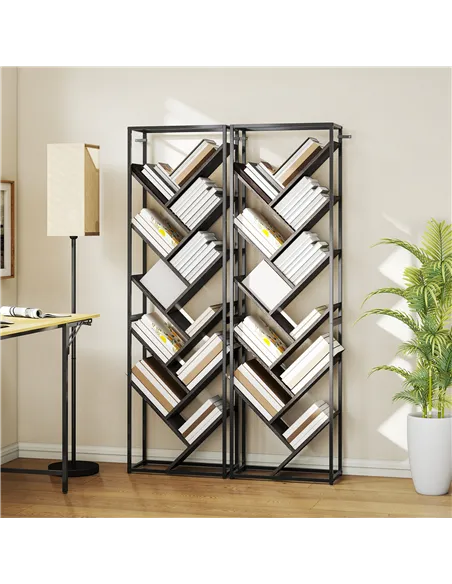 HOMCOM 10 Shelf Industrial-Style Bookshelf - Black/Grey