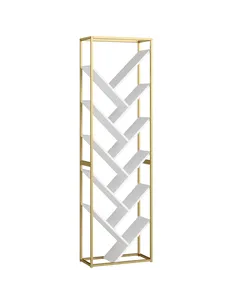 HOMCOM 10 Shelf Modern-Style Bookshelf - Gold Tone/White