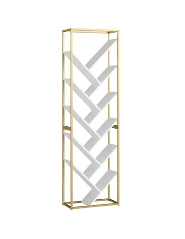 HOMCOM 10 Shelf Modern-Style Bookshelf - Gold Tone/White