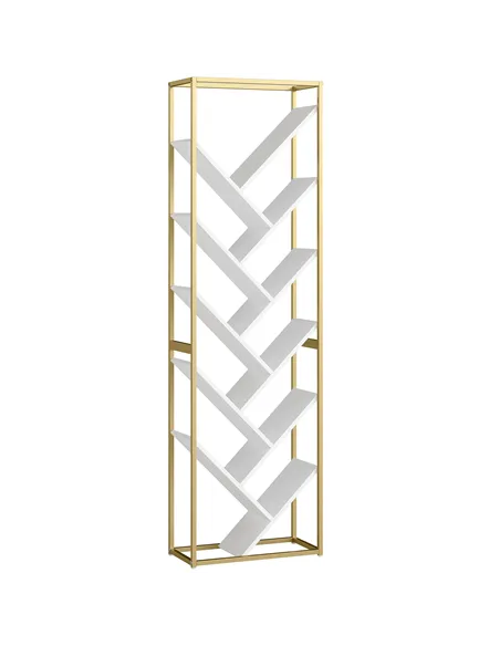 HOMCOM 10 Shelf Modern-Style Bookshelf - Gold Tone/White