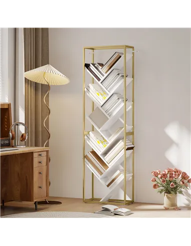 HOMCOM 10 Shelf Modern-Style Bookshelf - Gold Tone/White