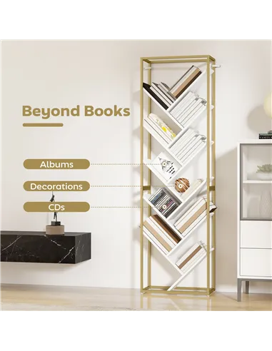 HOMCOM 10 Shelf Modern-Style Bookshelf - Gold Tone/White