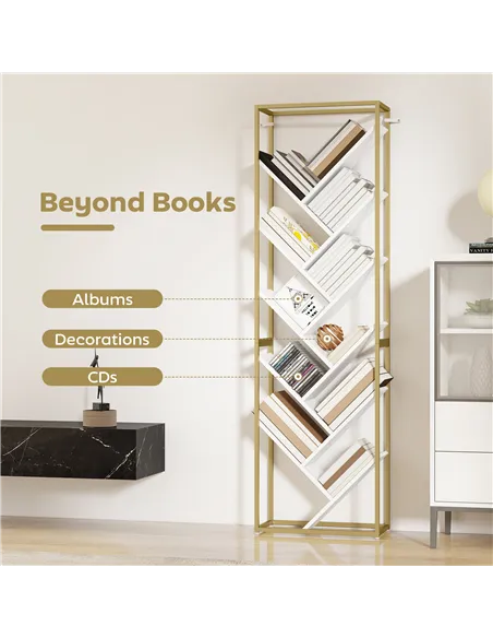 HOMCOM 10 Shelf Modern-Style Bookshelf - Gold Tone/White