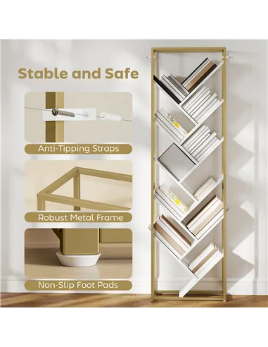 HOMCOM 10 Shelf Modern-Style Bookshelf - Gold Tone/White