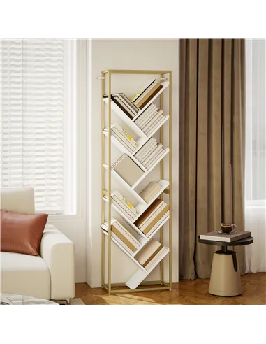 HOMCOM 10 Shelf Modern-Style Bookshelf - Gold Tone/White