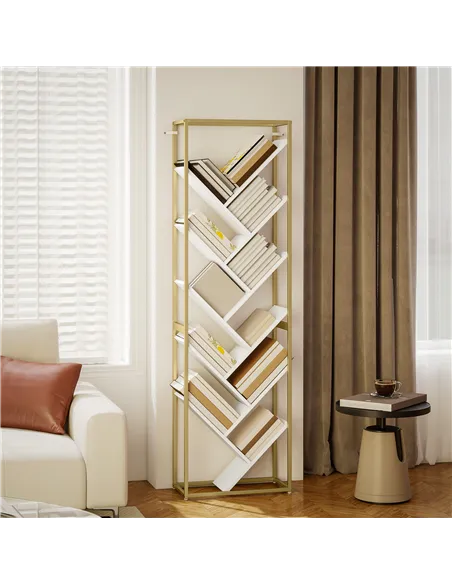 HOMCOM 10 Shelf Modern-Style Bookshelf - Gold Tone/White