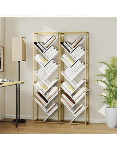 HOMCOM 10 Shelf Modern-Style Bookshelf - Gold Tone/White