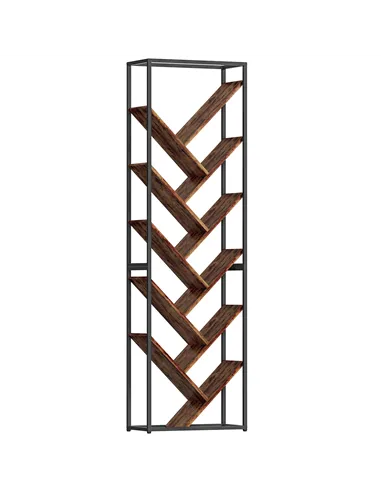 HOMCOM 10 Shelf Industrial-Style Bookshelf - Black/Brown
