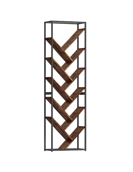 HOMCOM 10 Shelf Industrial-Style Bookshelf - Black/Brown