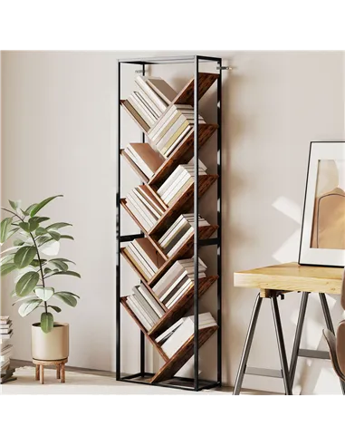 HOMCOM 10 Shelf Industrial-Style Bookshelf - Black/Brown