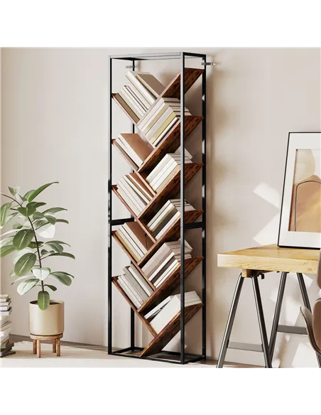 HOMCOM 10 Shelf Industrial-Style Bookshelf - Black/Brown