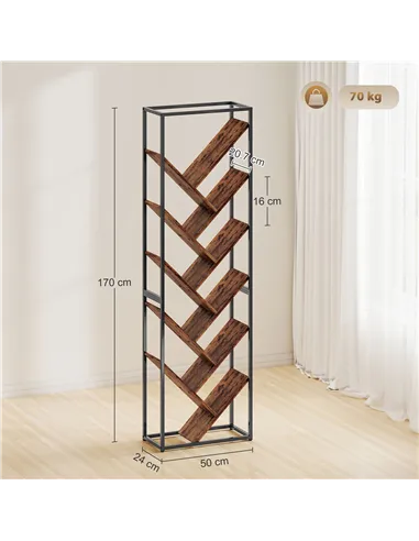 HOMCOM 10 Shelf Industrial-Style Bookshelf - Black/Brown