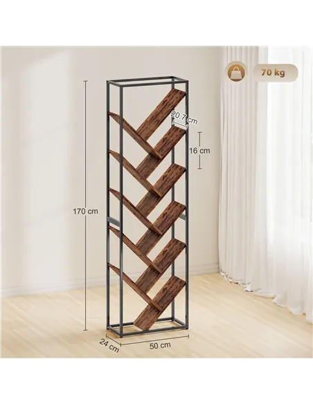 HOMCOM 10 Shelf Industrial-Style Bookshelf - Black/Brown