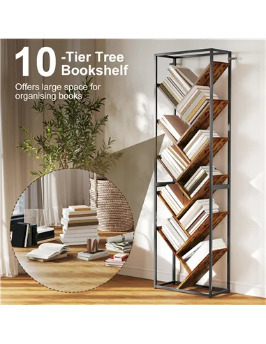 HOMCOM 10 Shelf Industrial-Style Bookshelf - Black/Brown