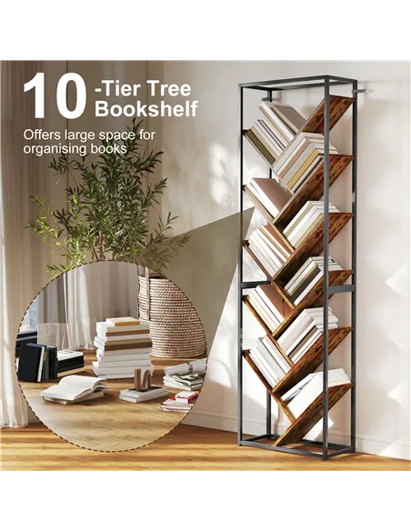 HOMCOM 10 Shelf Industrial-Style Bookshelf - Black/Brown