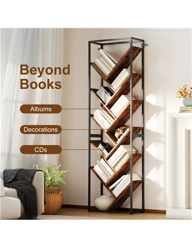 HOMCOM 10 Shelf Industrial-Style Bookshelf - Black/Brown