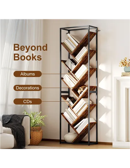 HOMCOM 10 Shelf Industrial-Style Bookshelf - Black/Brown