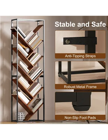HOMCOM 10 Shelf Industrial-Style Bookshelf - Black/Brown
