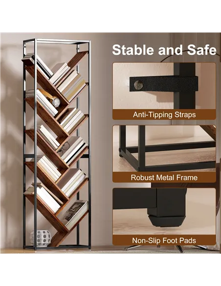 HOMCOM 10 Shelf Industrial-Style Bookshelf - Black/Brown