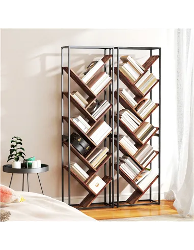 HOMCOM 10 Shelf Industrial-Style Bookshelf - Black/Brown