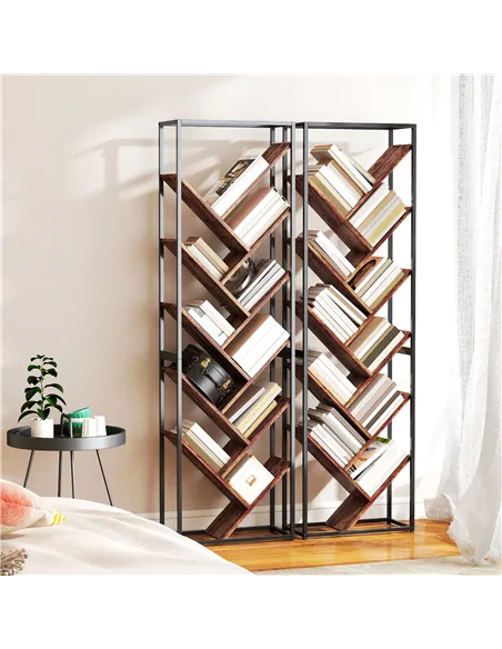 HOMCOM 10 Shelf Industrial-Style Bookshelf - Black/Brown