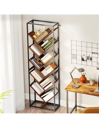 HOMCOM 10 Shelf Industrial-Style Bookshelf - Black/Brown